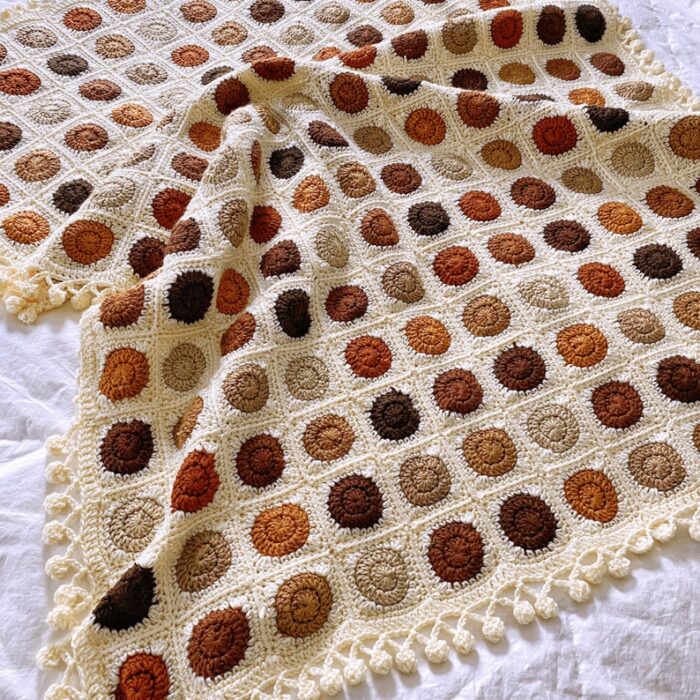 Crochet Pattern - Polka Dottie Blanket Join As You Go Circle Granny Square Blanket Scrapbuster Scrap Yarn Project