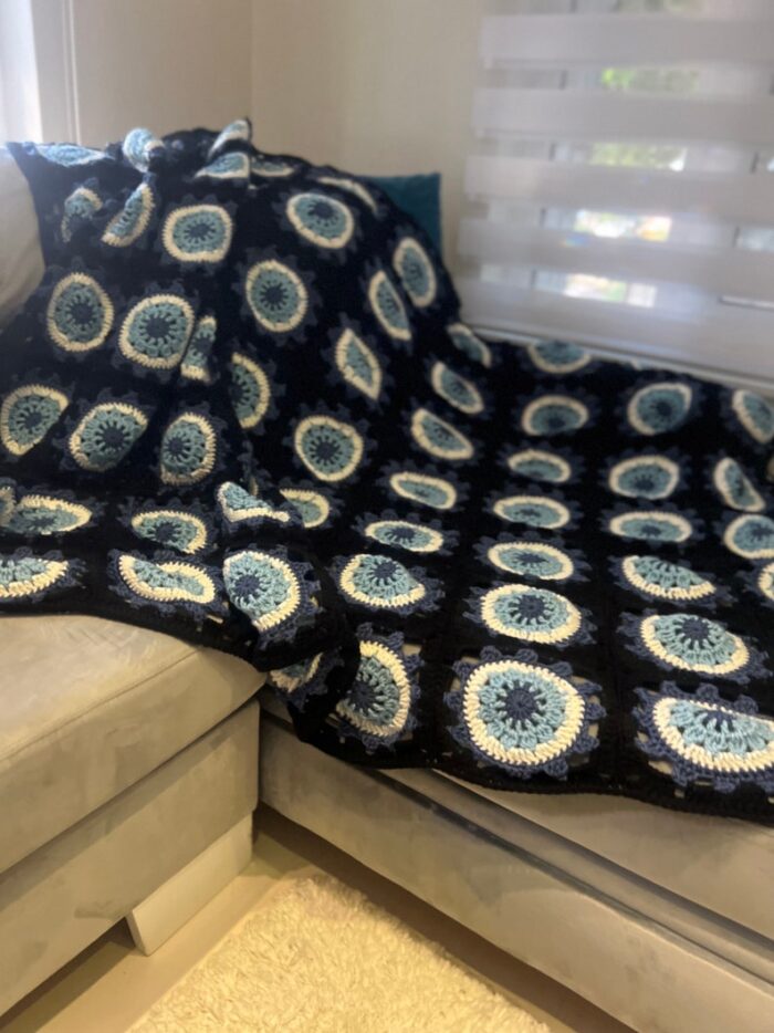 Custom Order Crochet Afghan Blanket Evil Eye Bedspread Retro Charm Throw Iconic Granny Square Blanket Statement Home Decor