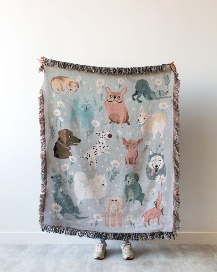 Dog Throw Blanket GREY : Woven Cotton Throw for Sofa