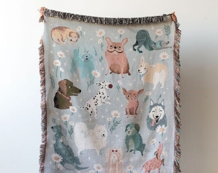 Dog Throw Blanket Grey : Woven Cotton Throw For Sofa