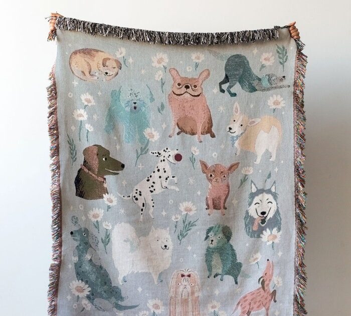 Dog Throw Blanket Grey : Woven Cotton Throw For Sofa