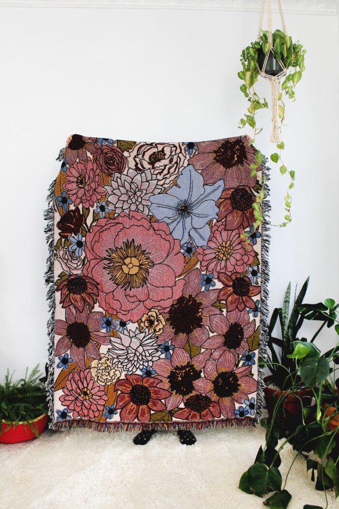 Dream Garden Floral Blanket - Tapestry Blanket - Cotton Throws - Housewarming Gift - Flower Home Decor