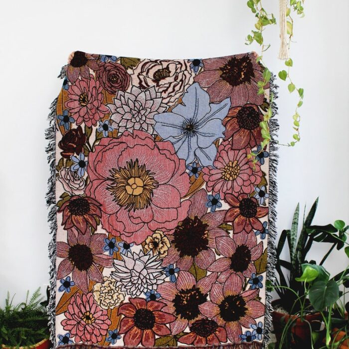 Dream Garden Floral Blanket - Tapestry Blanket - Cotton Throws - Housewarming Gift - Flower Home Decor