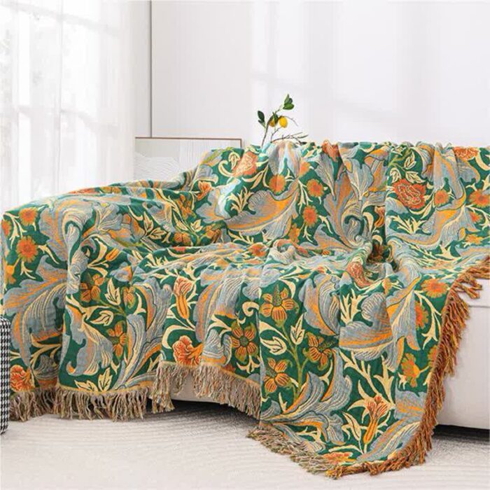 Elegant Floral Cotton Gauze Sofa Blanket