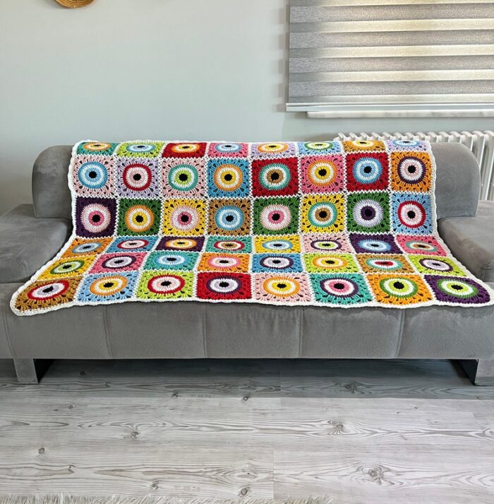 Evil Eye Afghan Couch Throw Crochet Nazar Blanket Statement Hausewarming Gift Tv Blanket Bedspread Toddler Stroller Porch Decor Throw