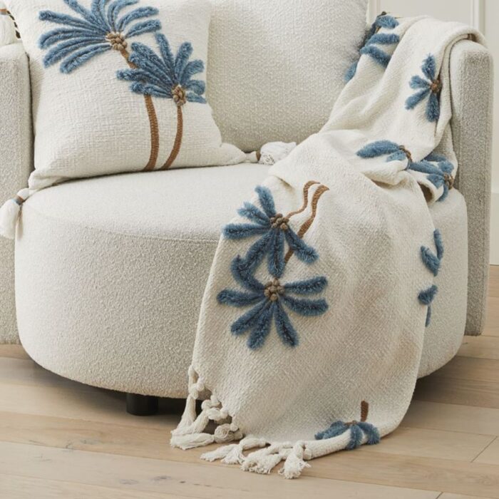 Falls Palm White & Blue Throw