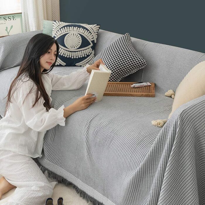 Fashion Waffle Blanket Tassel Sofa Cover