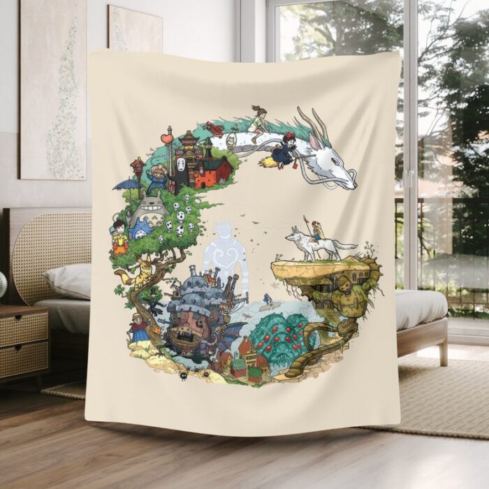 Ghibli-Inspired Beige Fleece Blanket