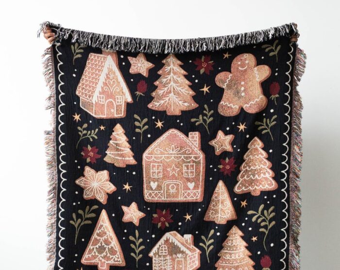 Gingerbread Christmas Blanket: Personalized Woven Cotton Throw