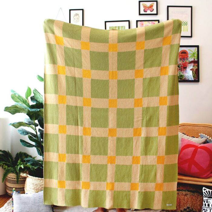 Gingham Knit Blanket - One in a Melon - Green - Yellow - Checkered Throw Blanket Decor - Picnic Blanket