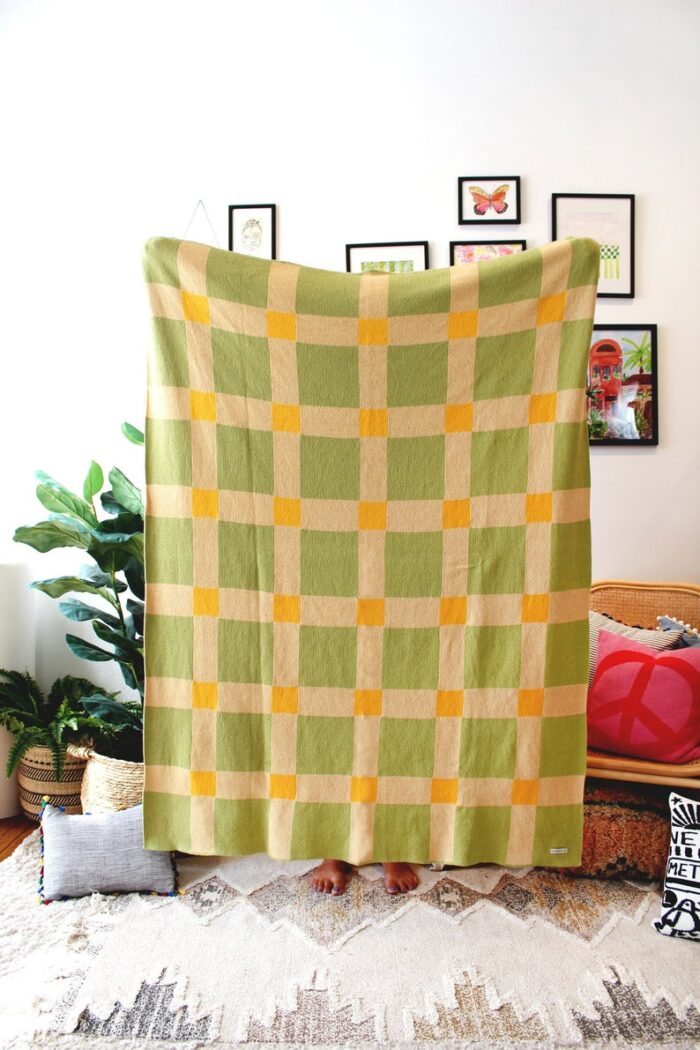 Gingham Knit Blanket - One in a Melon - Green - Yellow - Checkered Throw Blanket Decor - Picnic Blanket