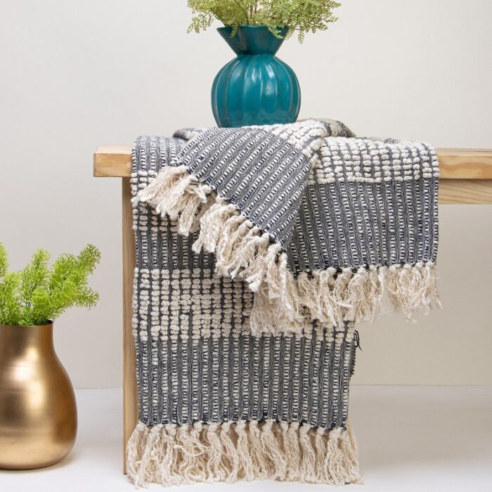 Gray Hand Woven Cotton Throw Blanket