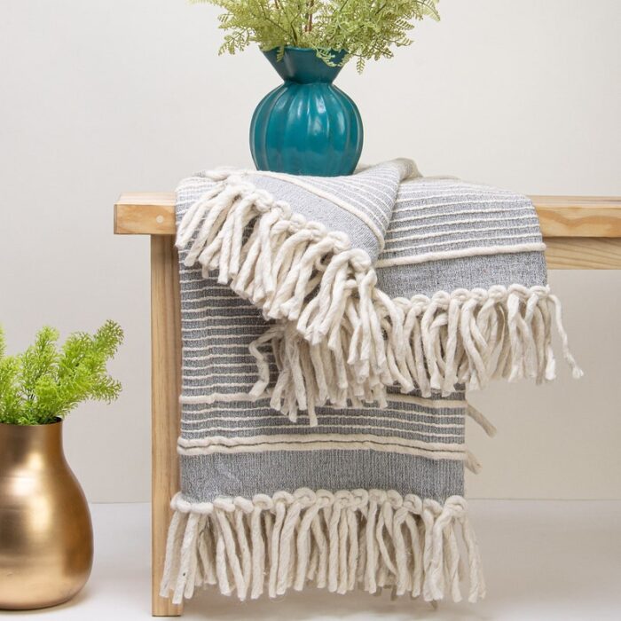 Gray Hand Woven Cotton Throw Blanket