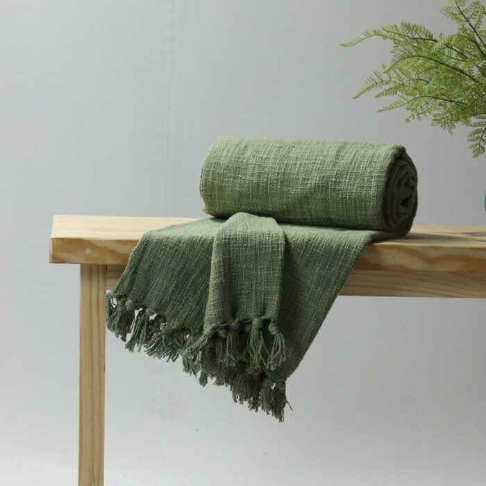 Green Mud Cloth Solid Cotton Throw Blanket