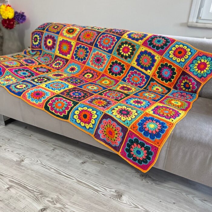 Handmade Throw Blanket Colorful African Flower Beadspread Cotton Crochet Afghan Granny Throw Hausewarming Gift Iconic Home Decor