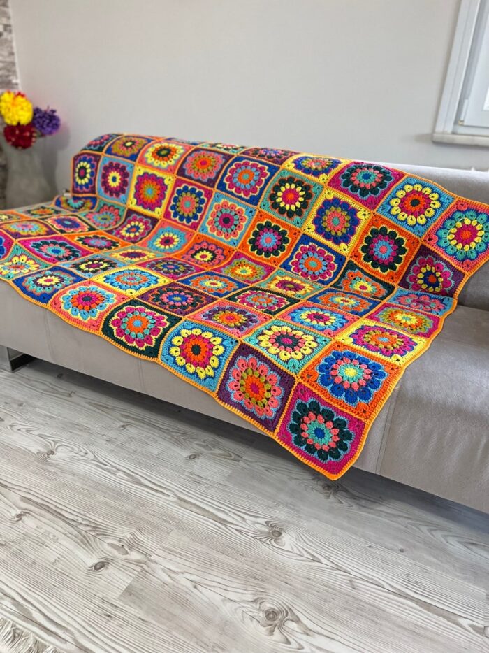 Handmade Throw Blanket Colorful African Flower Beadspread Cotton Crochet Afghan Granny Throw Hausewarming Gift Iconic Home Decor