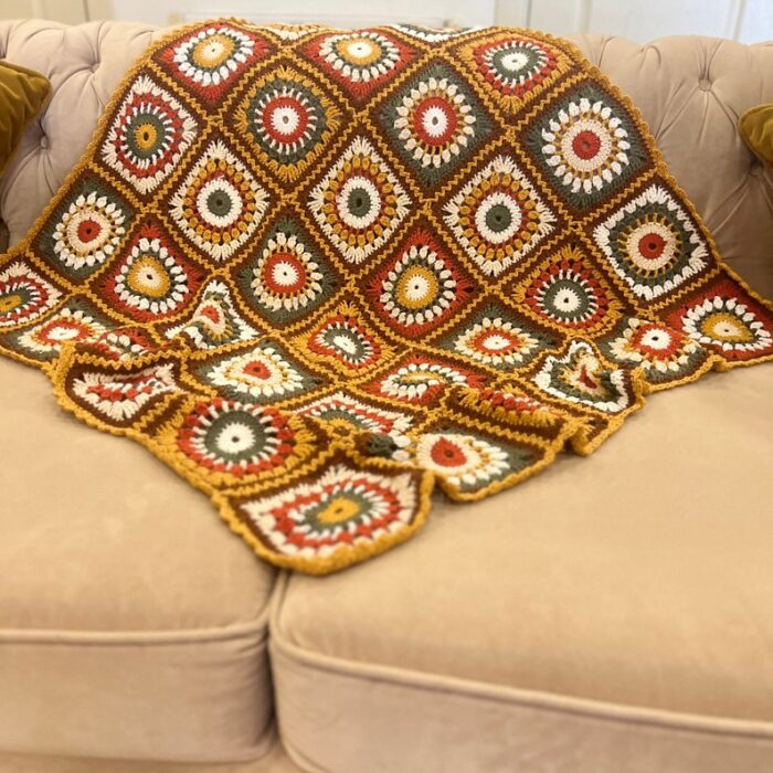 Hausewarming Gift Earth Color Throw Blanket Retro Granny Throw Crochet Afghan Bedspread Unisex Tv Blanket