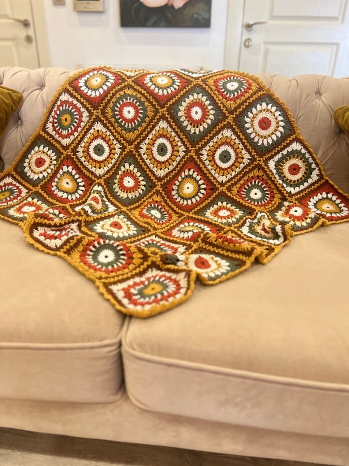 Hausewarming Gift Earth Color Throw Blanket Retro Granny Throw Crochet Afghan Bedspread Unisex Tv Blanket