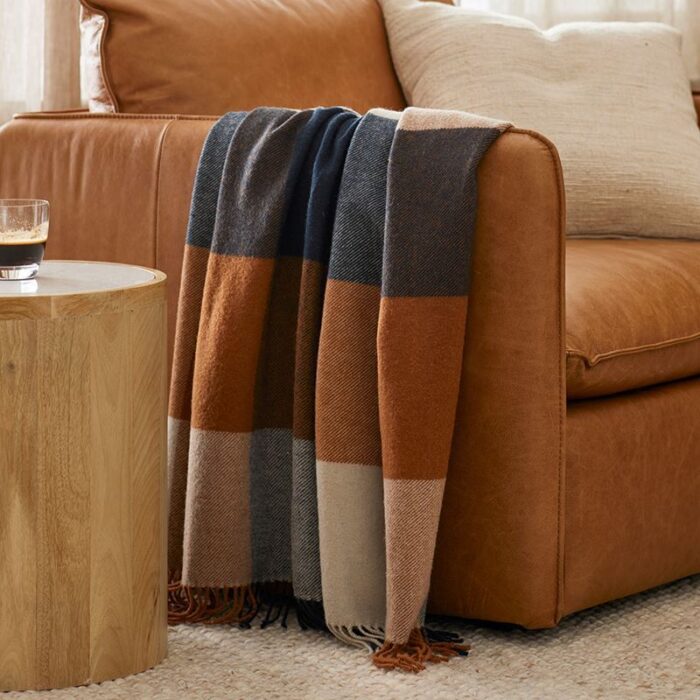 Holland Navy & Brown Wool Throw