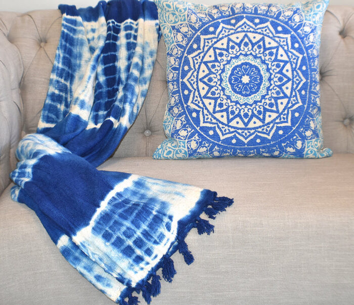 Indigo Tie And Dye Cotton Sluby Bohemian Throw