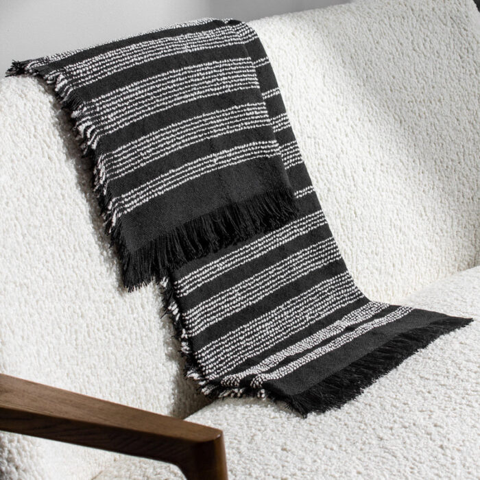 Jour Woven Fringed Throw Noir