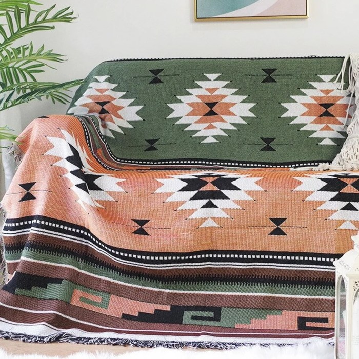 Large Aztec Geometric Tapestry Throw Blanket