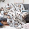 Large Aztec Throw Blanket Boho Throw Woven Tapestry Fringed Sofa Throw