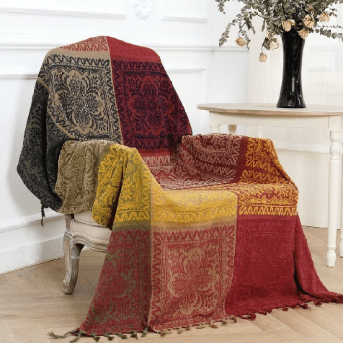 Large Red Bohemian Throw Blanket Moroccan Throw Boho Bed Blanket