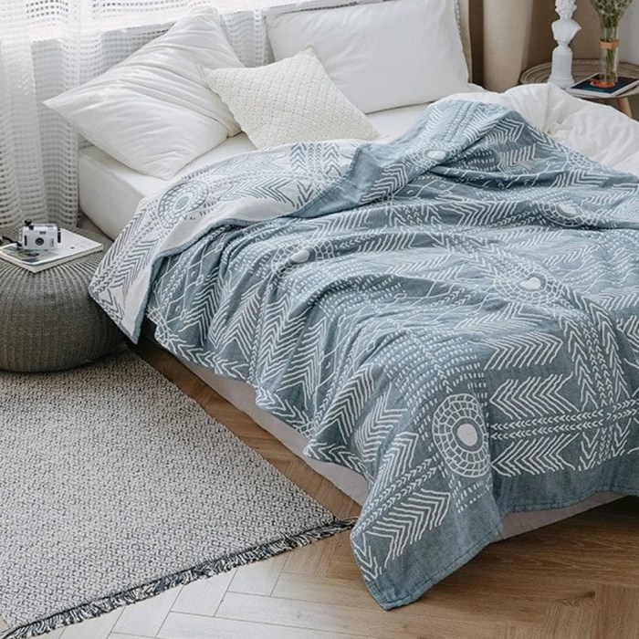 Large Reversible Blue Scandi Nordic Sofa Throw Blanket Boho Throw Bed Blanket