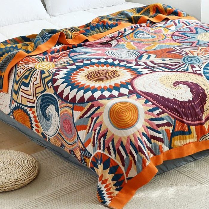 Large Reversible Scandi Nordic Cotton Bedspread Bed Blanket Throw