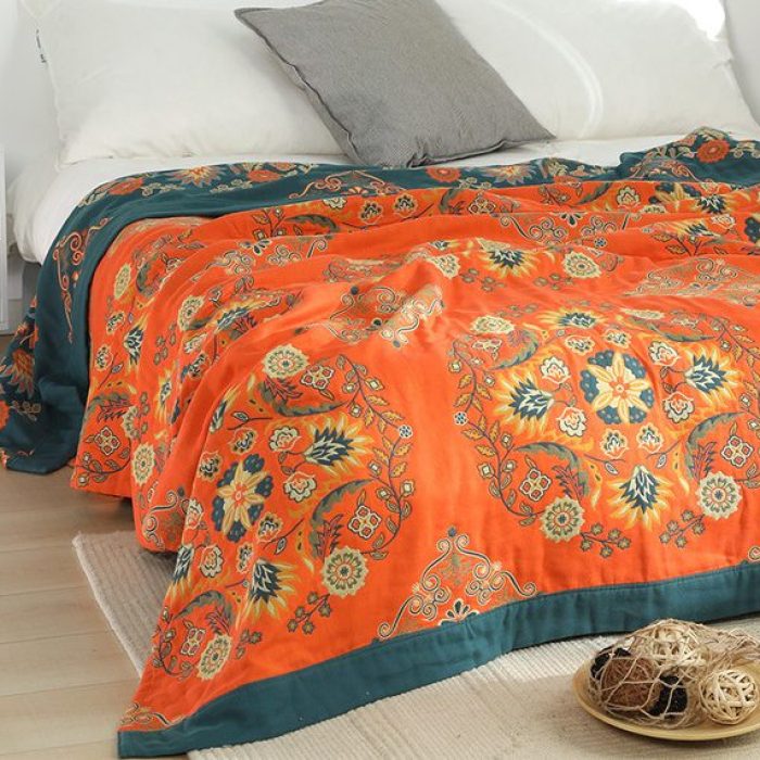 Large Scandi Floral Cotton Throw Blanket Bedspread