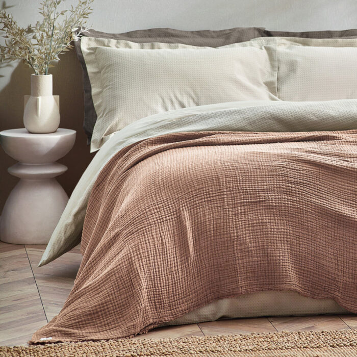 Lark Muslin Cotton Oversized Throw Pink Clay