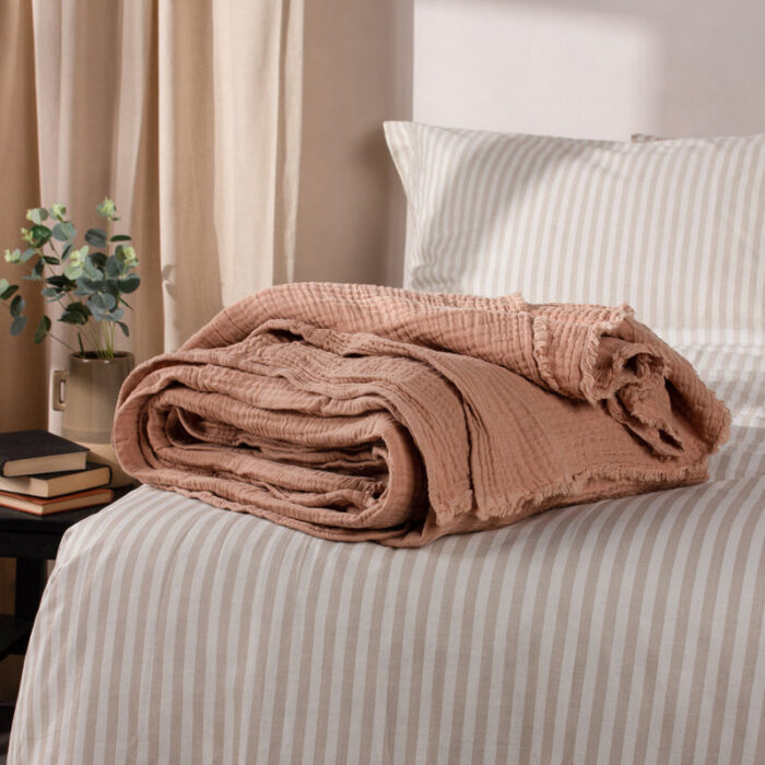 Lark Muslin Cotton Throw Pink Clay