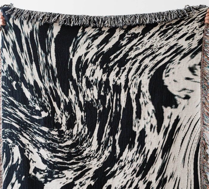 Marble Boho Blanket: Abstract Woven Cotton Throw