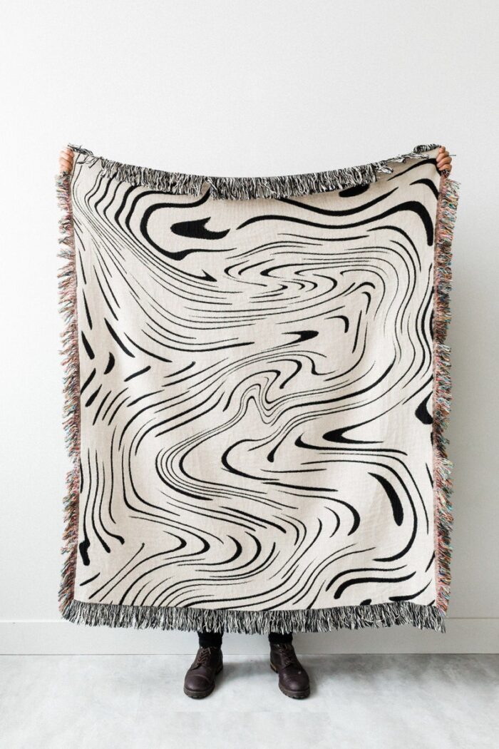 Marble Throw Blanket: Black & Off White Woven Throw