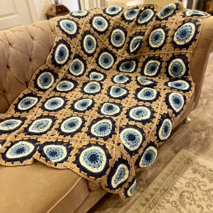 Mothers Day Gift Nazar Throw Crochet Evil Eye Bedspread Retro Charm Blanket Granny Afghan Tv Blanket Statement Home Decor