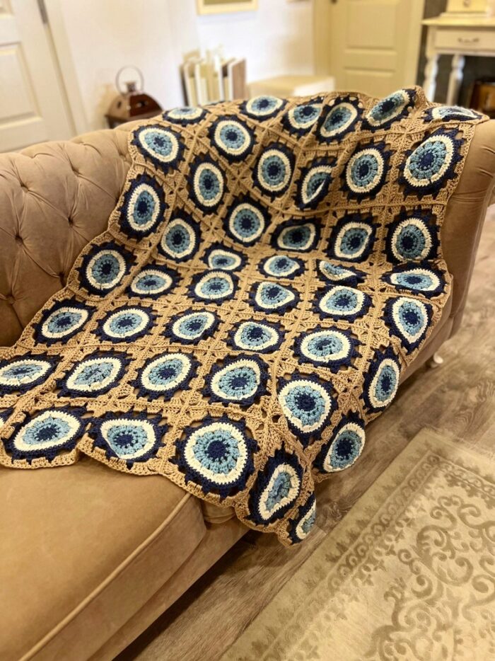 Mothers Day Gift Nazar Throw Crochet Evil Eye Bedspread Retro Charm Blanket Granny Afghan Tv Blanket Statement Home Decor