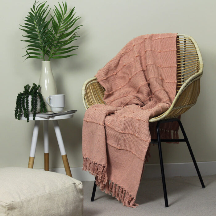 Motti Woven Tufted Stripe Throw Blush