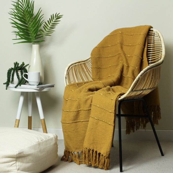 Motti Woven Tufted Stripe Throw Ochre