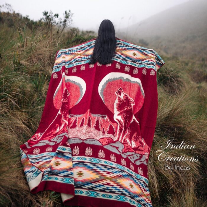 Native American Wolf & Moon Blanket