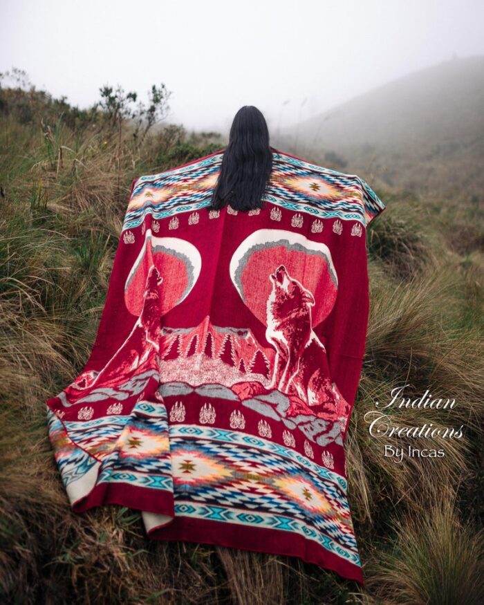 Native American Wolf & Moon Blanket