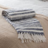 Neela Stripe Fringed Throws Natural/Navy