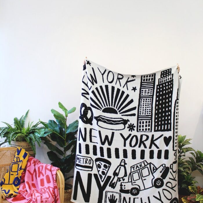 New York Knit Throw Blanket - Classic Black and White Decor - Cozy Gifts - New York City Print