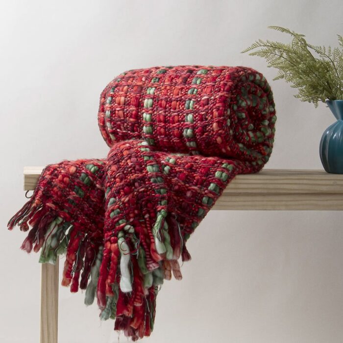 Red Hand Woven Cotton Throw