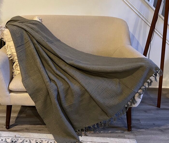 Organic Cotton Slub Throw Blanket in Solid Gray