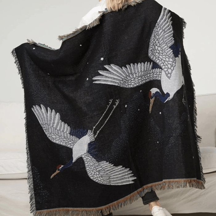 Oriental Japanese Heron Throw Blanket