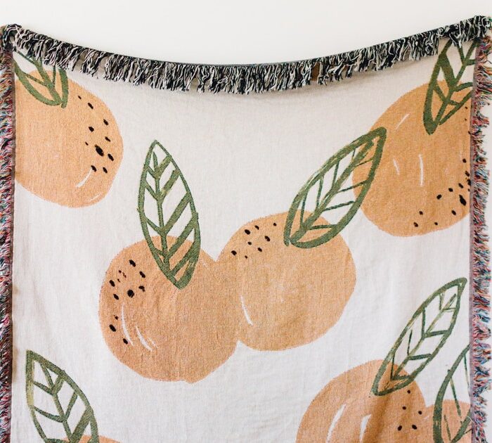 Peach Throw Blanket: Fruit Woven Cotton Throw