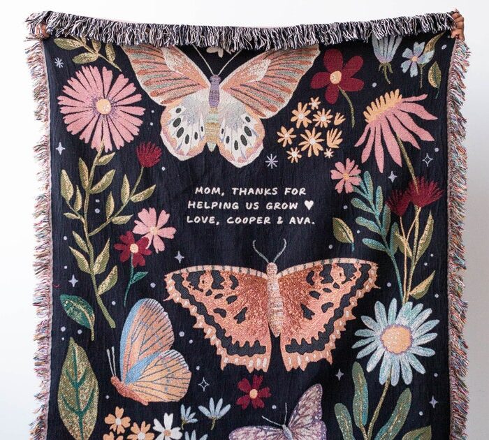 Personalized Gift Blanket: Butterfly Woven Throw