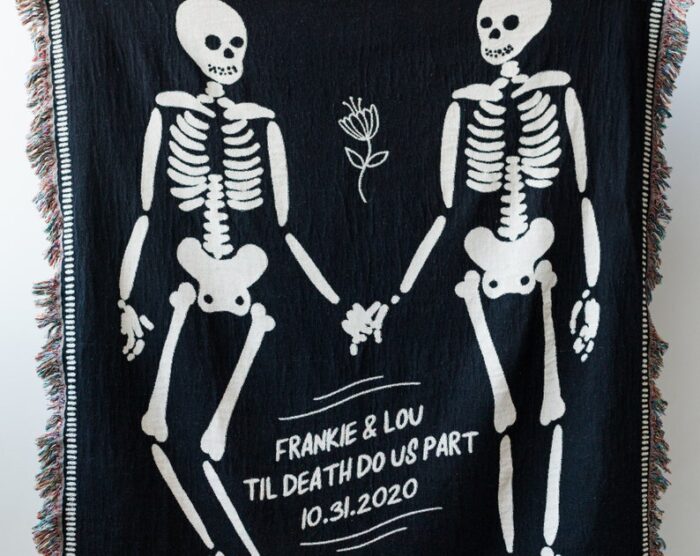 Personalized Skeleton Blanket: Til Death Do Us Part Woven Throw