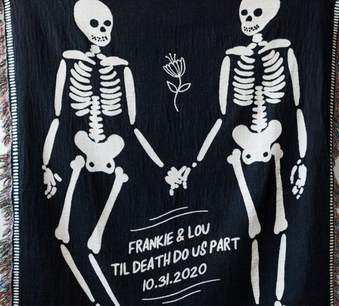 Personalized Skeleton Blanket: Til Death Do Us Part Woven Throw